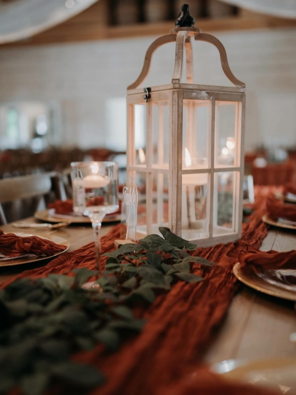 Lanterns on table rented from Cherished memories rentals